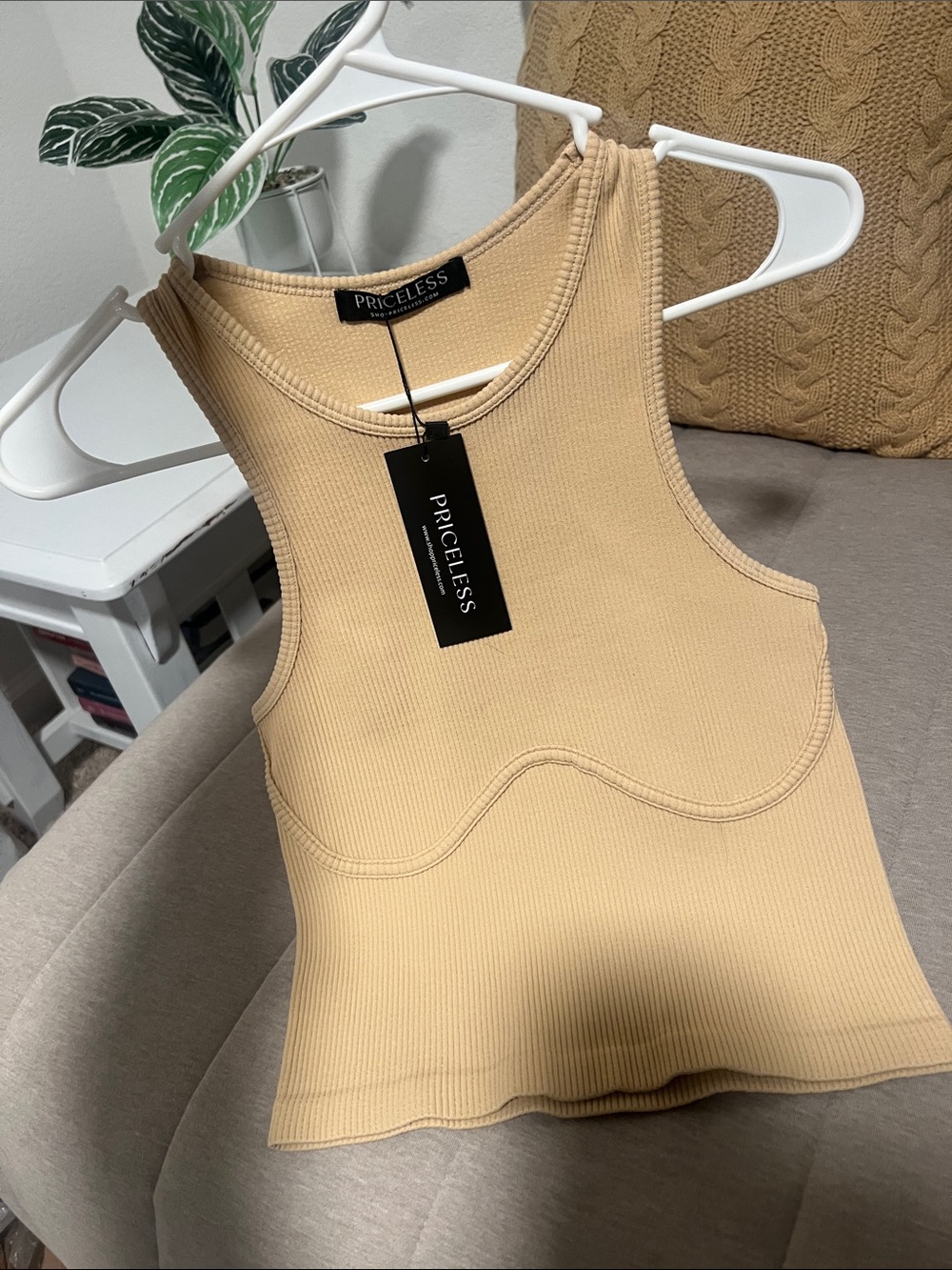 Women's Ribbed Tank Top in Beige